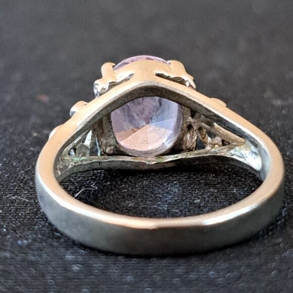 Vintage Sterling Silver Amethyst Ring With Ornate Filigree Design Size 6 - Picture 2 of 6